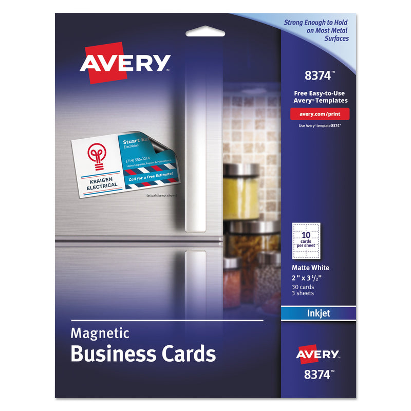 Avery Magnetic Business Cards, Inkjet, 2 x 3.5, White, 30 Cards, 10 Cards/Sheet, 3 Sheets/Pack
