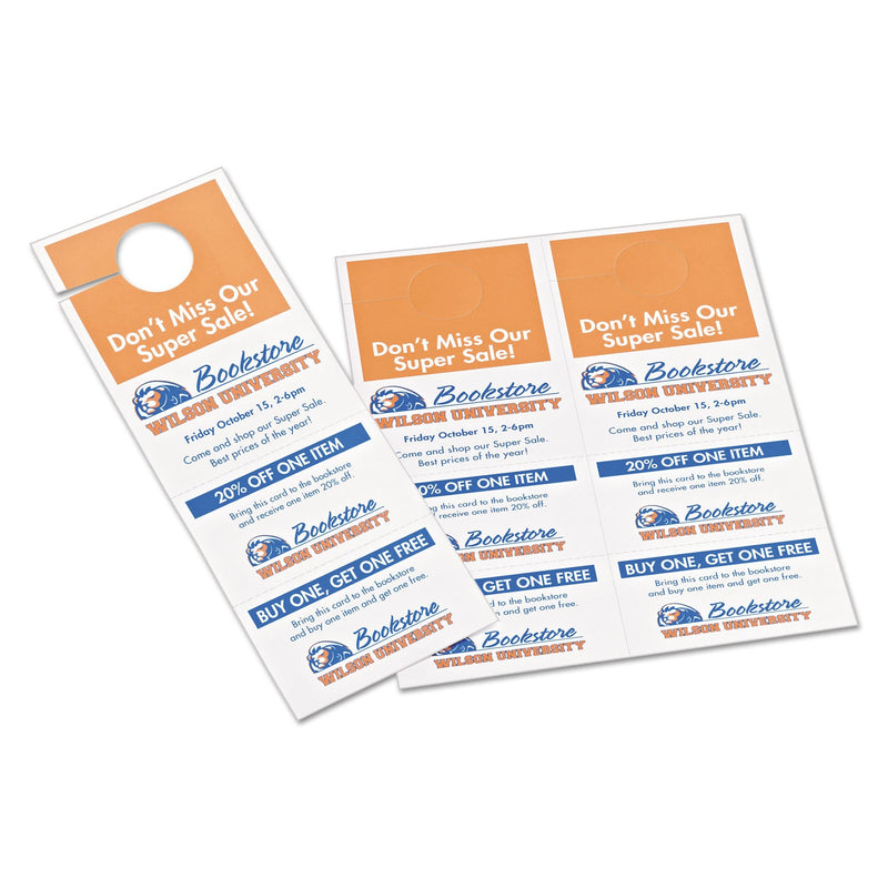 Avery Door Hanger with Tear-Away Cards, 97 Bright, 65 lb Cover Weight, 4.25 x 11, White, 2 Hangers/Sheet, 40 Sheets/Pack