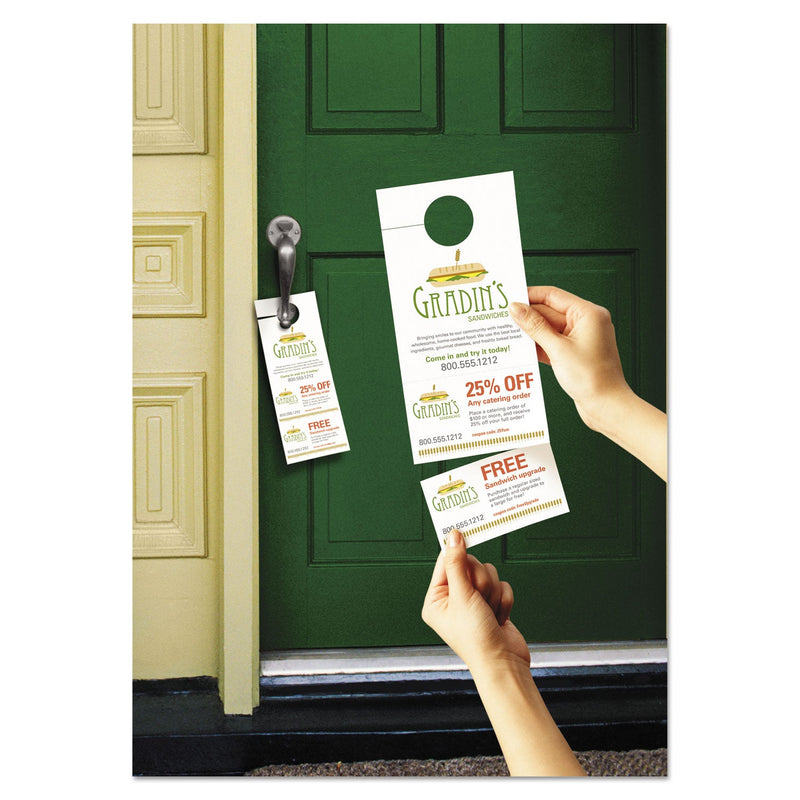 Avery Door Hanger with Tear-Away Cards, 97 Bright, 65 lb Cover Weight, 4.25 x 11, White, 2 Hangers/Sheet, 40 Sheets/Pack