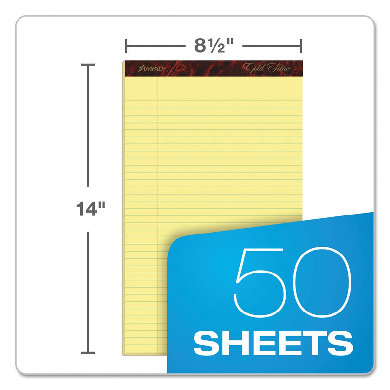 Ampad Gold Fibre Quality Writing Pads, Wide/Legal Rule, 50 Canary-Yellow 8.5 x 14 Sheets, Dozen