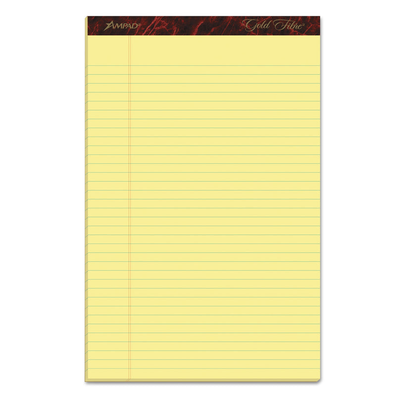 Ampad Gold Fibre Quality Writing Pads, Wide/Legal Rule, 50 Canary-Yellow 8.5 x 14 Sheets, Dozen