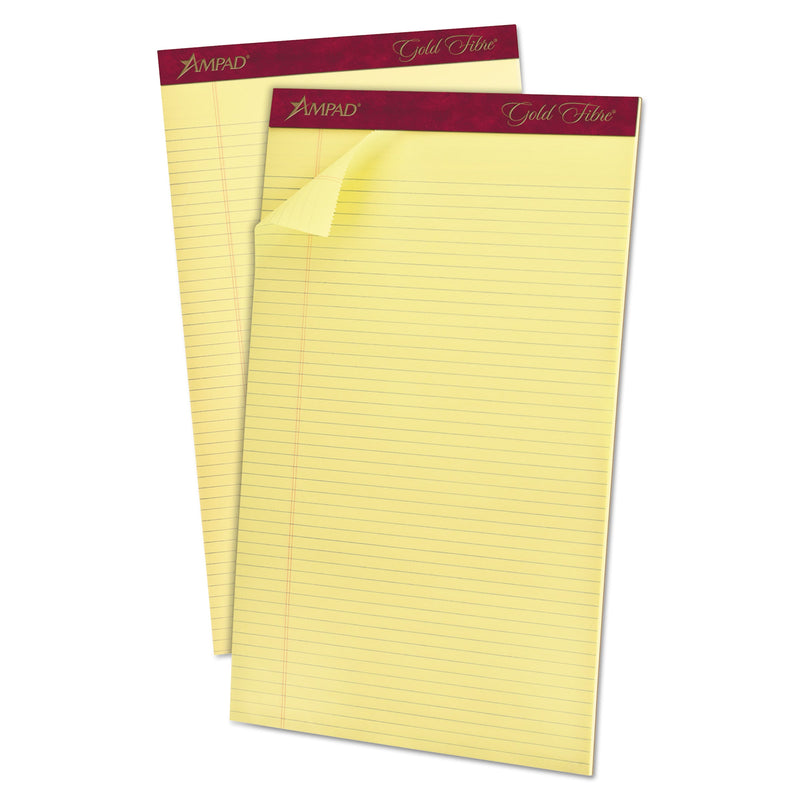 Ampad Gold Fibre Quality Writing Pads, Narrow Rule, 50 Canary-Yellow 8.5 x 14 Sheets, Dozen