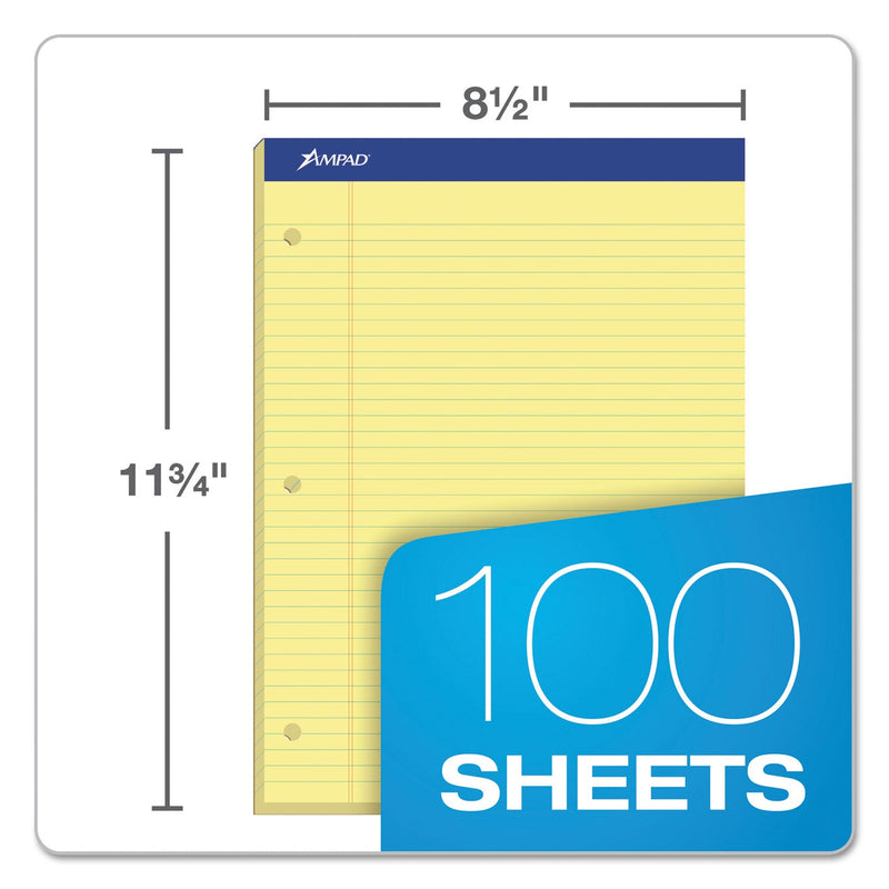 Ampad Double Sheet Pads, Medium/College Rule, 100 Canary-Yellow 8.5 x 11.75 Sheets