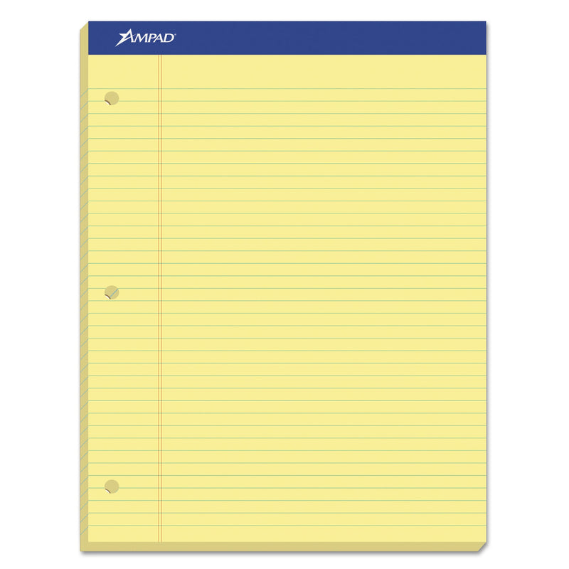 Ampad Double Sheet Pads, Wide/Legal Rule, 100 Canary-Yellow 8.5 x 11.75 Sheets