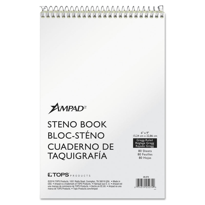 Ampad Steno Pads, Gregg Rule, Tan Cover, 80 Green-Tint 6 x 9 Sheets