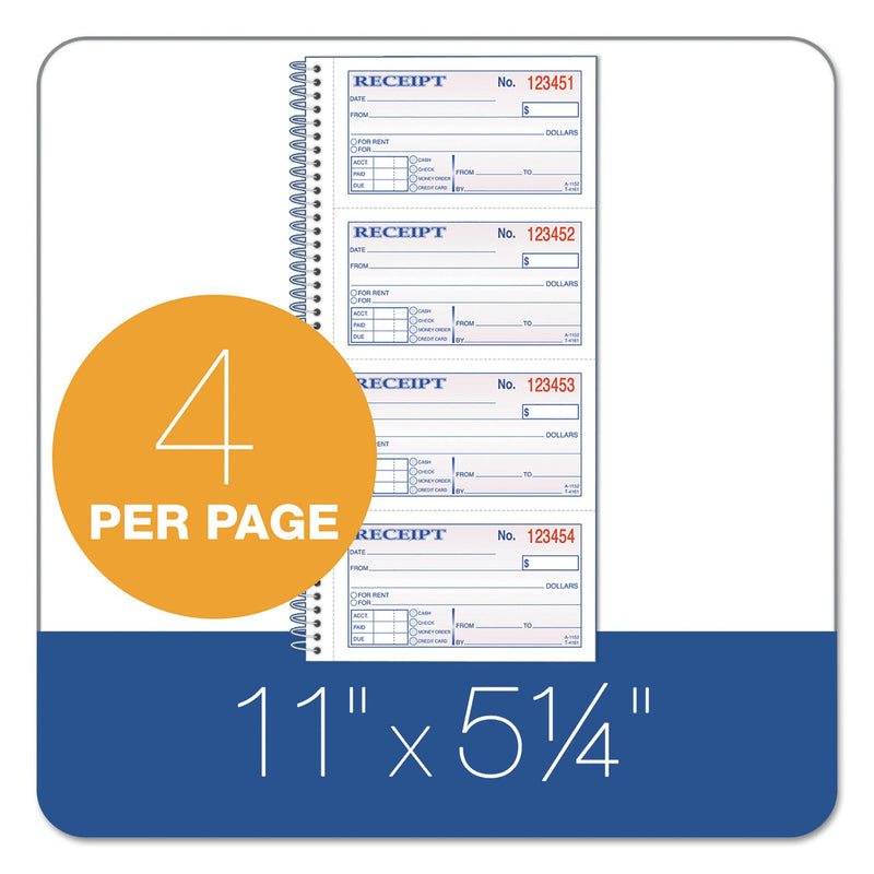 Adams Two-Part Rent Receipt Book, Two-Part Carbonless, 2.75 x 4.75, 4/Page, 200 Forms