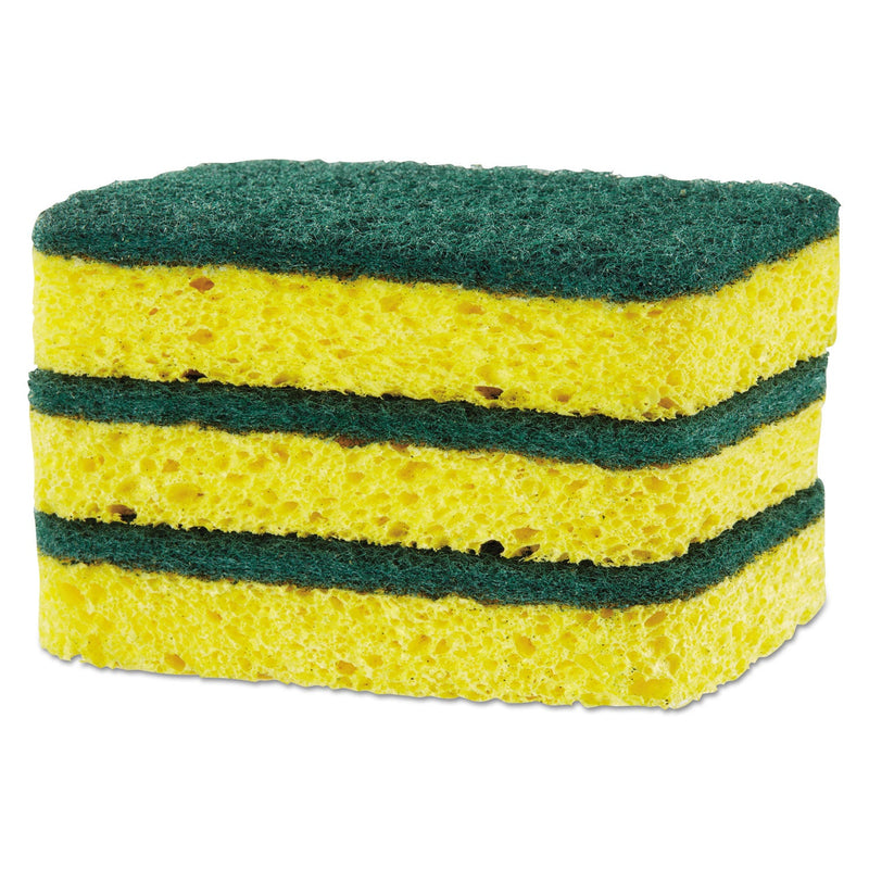 S.O.S. Heavy Duty Scrubber Sponge, 2.5 x 4.5, 0.9" Thick, Yellow/Green, 3/Pack, 8 Packs/Carton