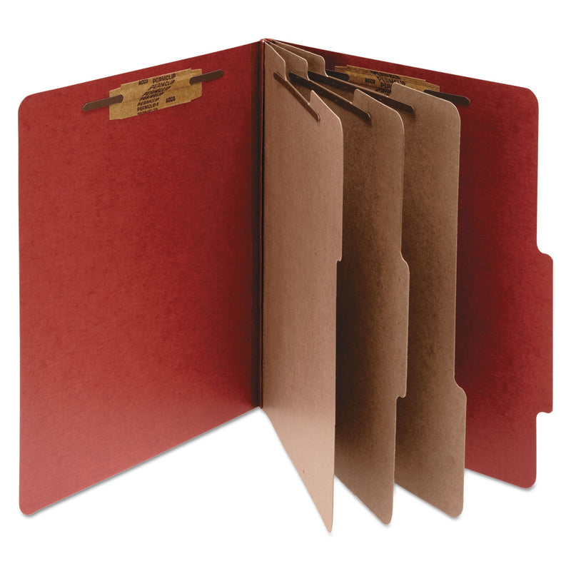 ACCO Pressboard Classification Folders, 3 Dividers, Legal Size, Earth Red, 10/Box