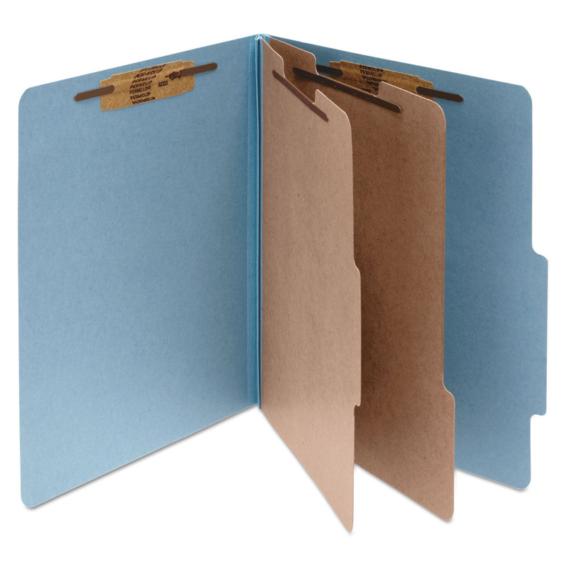 ACCO Pressboard Classification Folders, 2 Dividers, Legal Size, Sky Blue, 10/Box