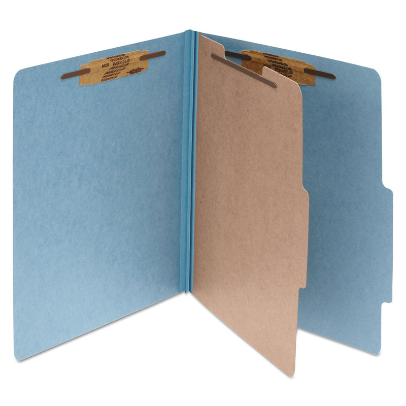 ACCO Pressboard Classification Folders, 1 Divider, Letter Size, Sky Blue, 10/Box