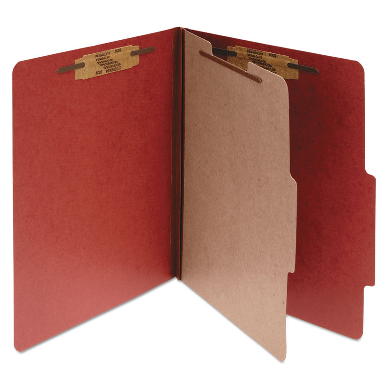 ACCO Pressboard Classification Folders, 1 Divider, Letter Size, Earth Red, 10/Box