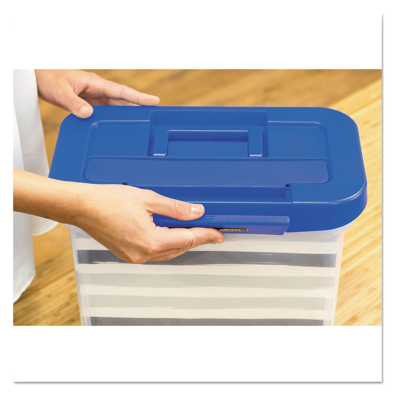 Bankers Box Heavy-Duty Portable File Box, Letter Files, 14.25" x 8.63" x 11.06", Clear/Blue
