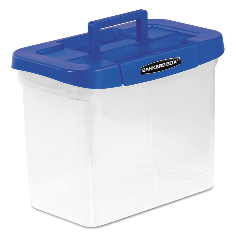 Bankers Box Heavy-Duty Portable File Box, Letter Files, 14.25" x 8.63" x 11.06", Clear/Blue