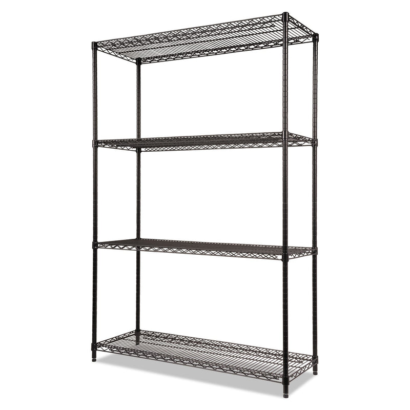 Alera NSF Certified Industrial Four-Shelf Wire Shelving Kit, 48w x 18d x 72h, Black