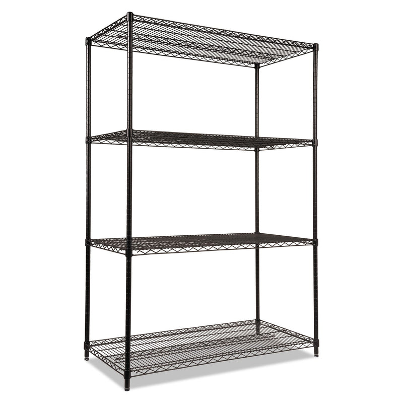 Alera NSF Certified Industrial Four-Shelf Wire Shelving Kit, 48w x 24d x 72h, Black