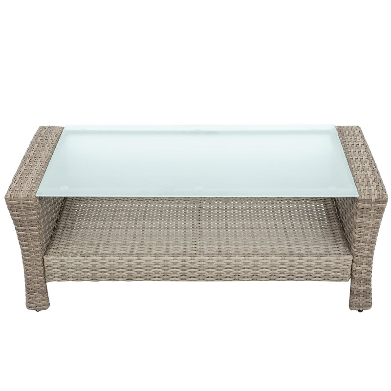 U-Style Patio Furniture 4 Piece Outdoor Wicker Sectional Sofa Set with Ottoman and Cushions