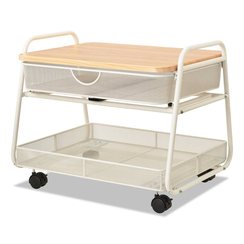 Safco Onyx Under Desk Machine Stand, Metal, 1 Shelf, 1 Drawer, 1 Bin, 100 lb Capacity, 21" x 16" x 17.5", White