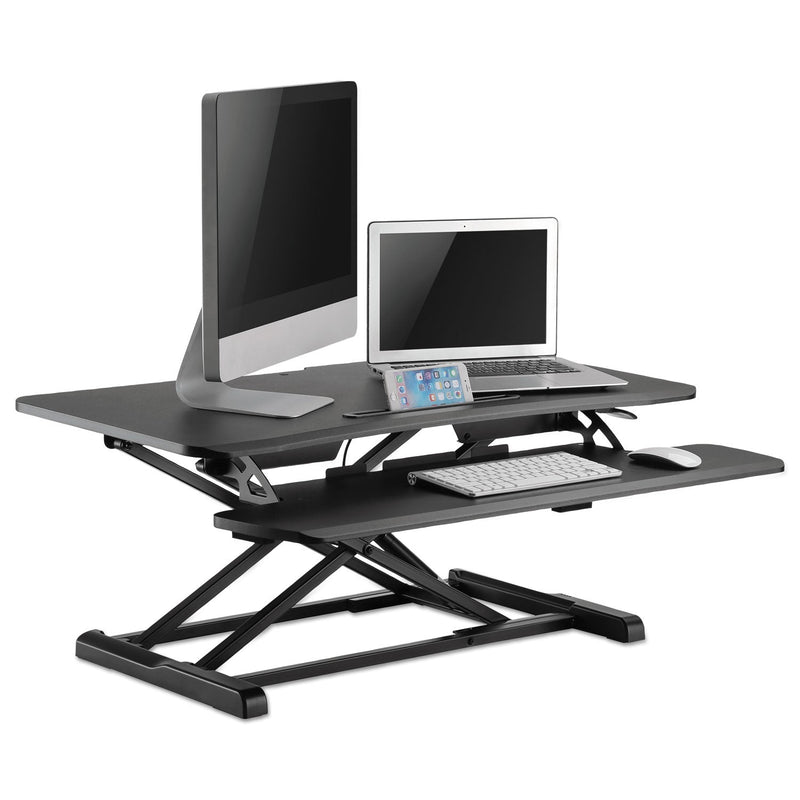 Alera AdaptivErgo Two-Tier Sit-Stand Lifting Workstation, 37.38" x 26.13" x 4.69" to 19.88", Black