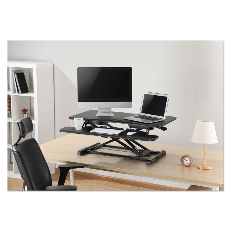 Alera AdaptivErgo Two-Tier Sit-Stand Lifting Workstation, 37.38" x 26.13" x 4.69" to 19.88", Black
