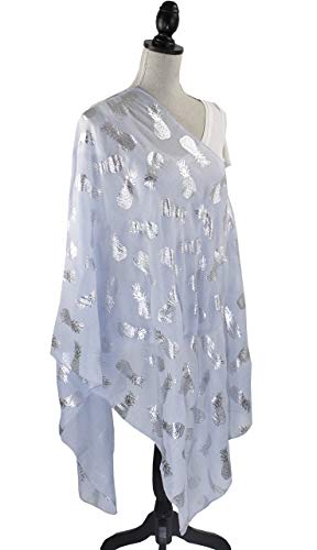 stylesilove Women Spring Summer Metallic Foil Print Lightweight Cotton Scarf Wrap Beach Shawl