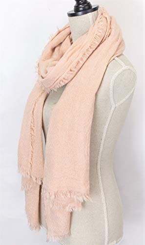 stylesilove Women Solid Color Frayed Edges Cashmere Blend Blanket Scarf Autumn Winter Soft Woven Wrap Shawl
