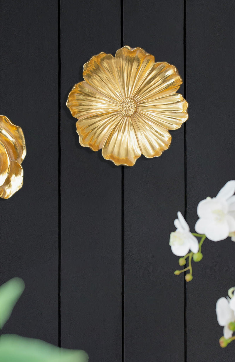Rose Hanging Resin Wall Accents (Set of 2) - Gold