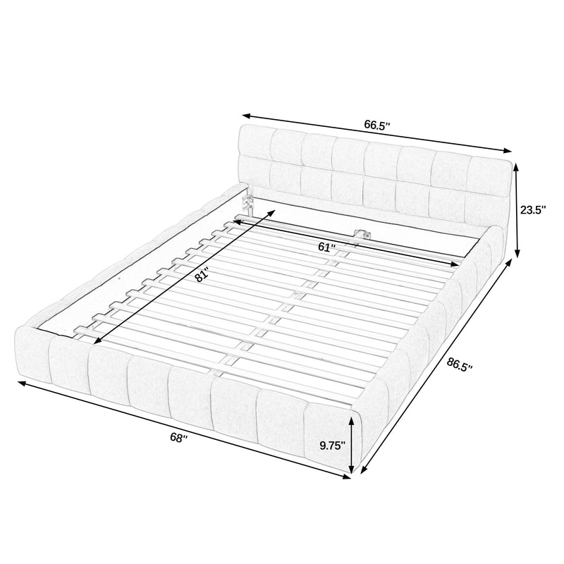 Modern Queen Size Platform Bed Frame with Thick Chenille Fabric in Dark Grey, Upholstered with Headboard