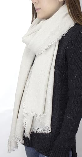 stylesilove Women Solid Color Frayed Edges Cashmere Blend Blanket Scarf Autumn Winter Soft Woven Wrap Shawl