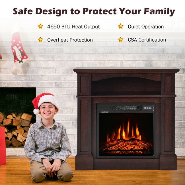 32" Electric TV Stand Entertainment Center Console Fireplace W/ Mantel & Shelf, 1400W (90869345)