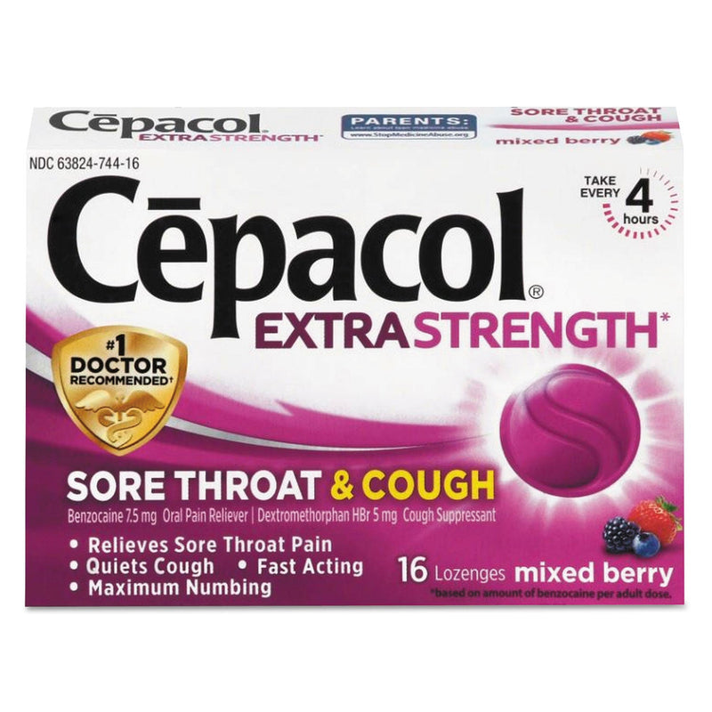 Cepacol Sore Throat and Cough Lozenges, Mixed Berry, 16/Pack, 24 Packs/Carton