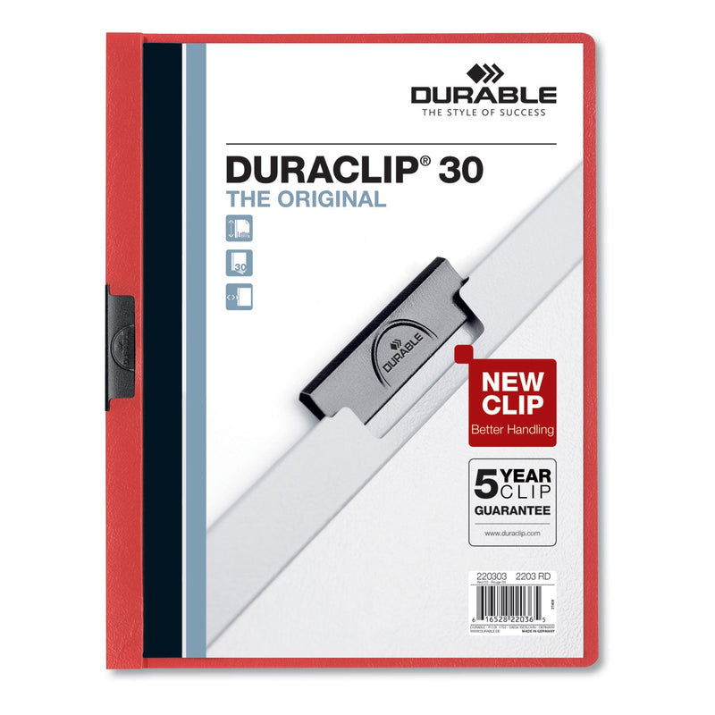 Durable DuraClip Report Cover, Clip Fastener, 8.5 x 11 , Clear/Red, 25/Box
