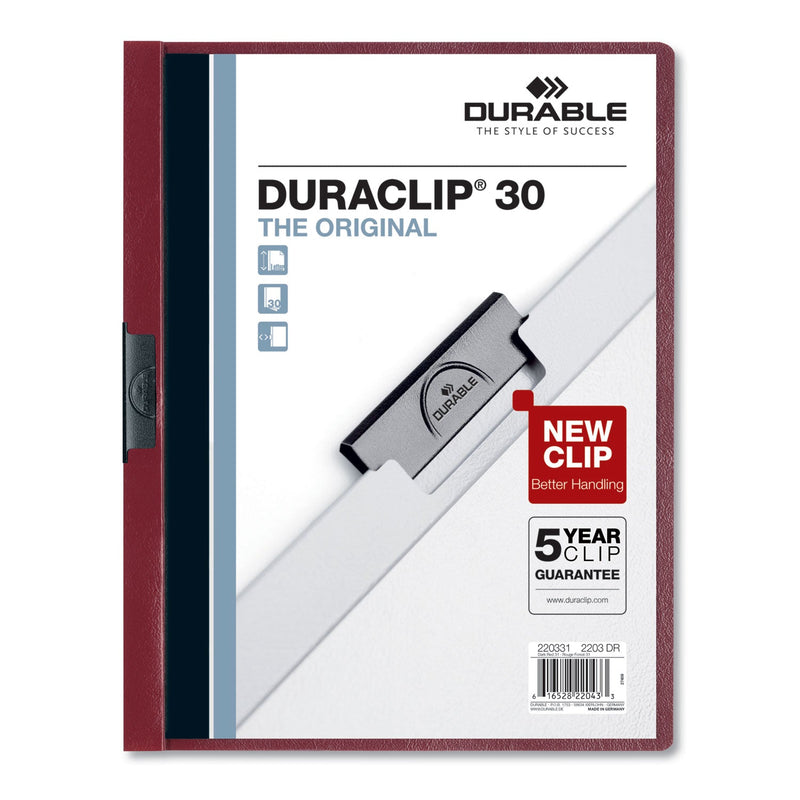 Durable DuraClip Report Cover, Clip Fastener, 8.5 x 11, Clear/Maroon, 25/Box