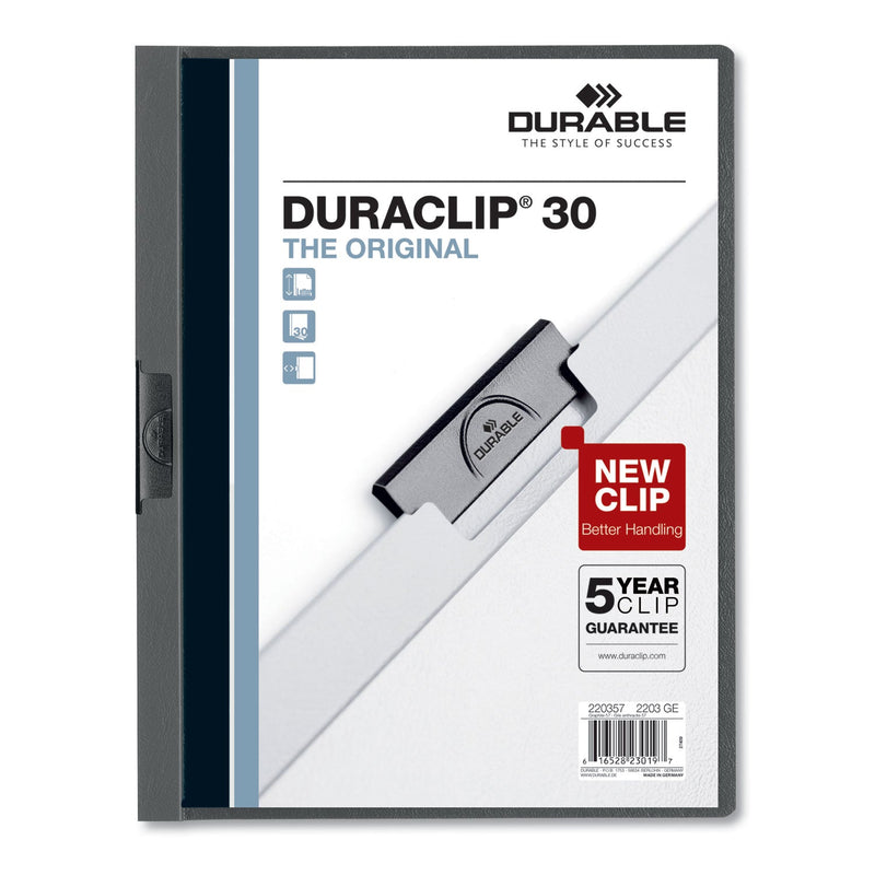 Durable DuraClip Report Cover, Clip Fastener, 8.5 x 11,  Clear/Graphite, 25/Box