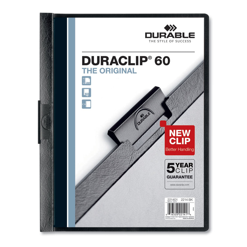 Durable DuraClip Report Cover, Clip Fastener, 8.5 x 11, Clear/Black, 25/Box