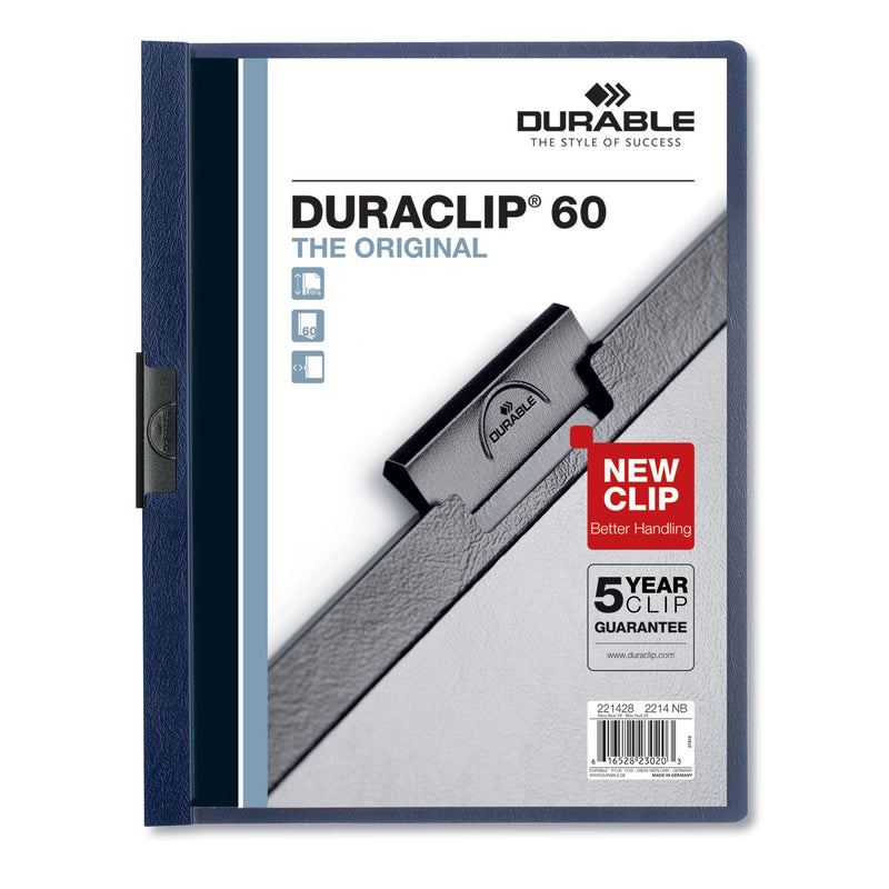 Durable DuraClip Report Cover with Clip Fastener, 8.5 x 11, Clear/Navy, 25/Box