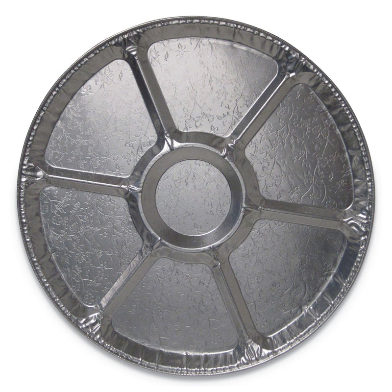 Durable Packaging Aluminum Cater Trays, 7 Compartment Lazy Susan, 18" Diameter x 0.94"h, Silver, 50/Carton