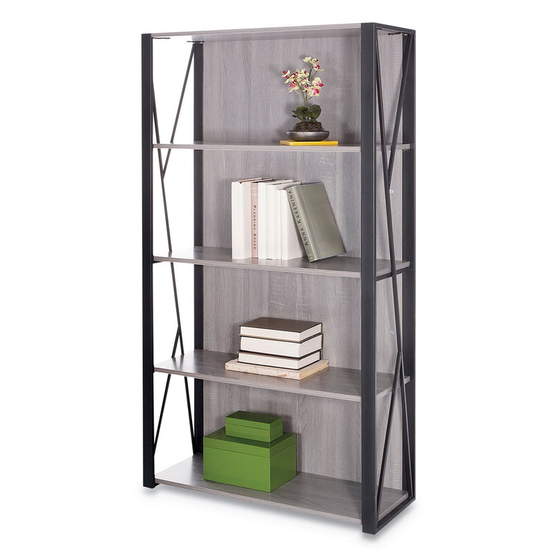 Safco Mood Bookcases, Four-Shelf, 31.75w x 12d x 59h, Gray