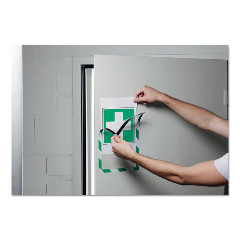 Durable DURAFRAME Security Magnetic Sign Holder, 8.5 x 11, Green/White Frame, 2/Pack