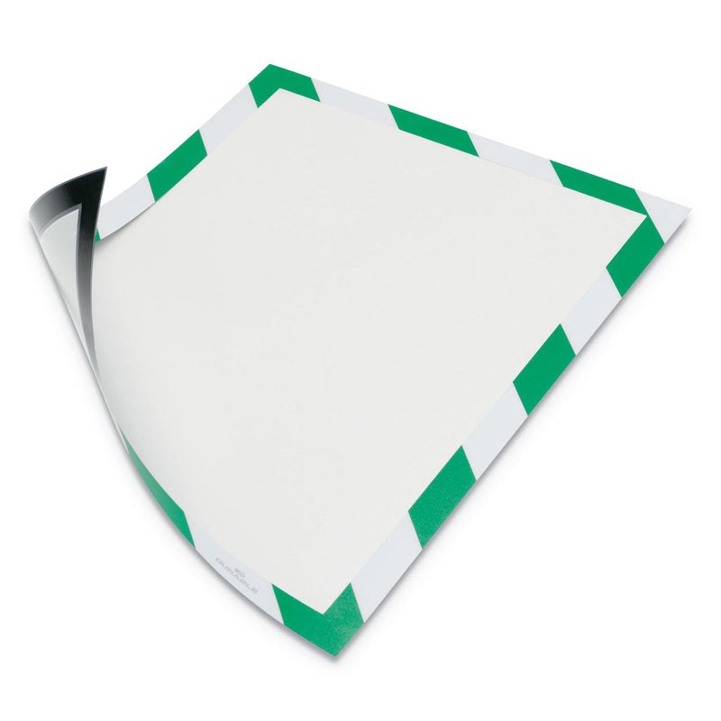Durable DURAFRAME Security Magnetic Sign Holder, 8.5 x 11, Green/White Frame, 2/Pack