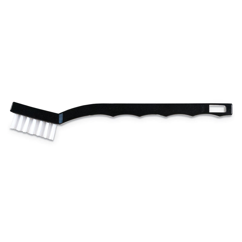 Carlisle Flo-Pac Utility Toothbrush Style Maintenance Brush, White Nylon Bristles, 7.25" Brush, 7" Black Polypropylene Handle