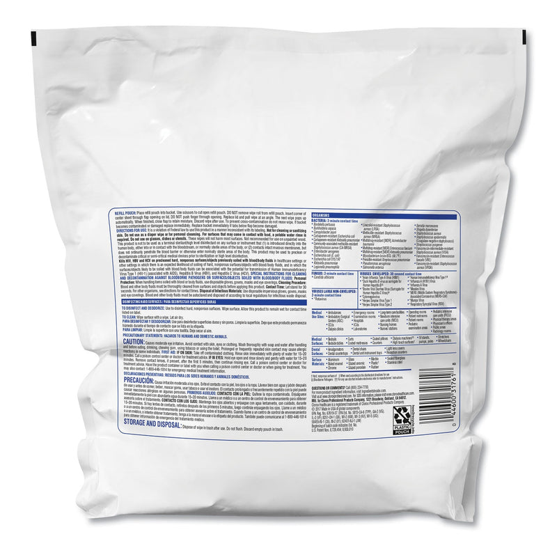 Clorox VersaSure Cleaner Disinfectant Wipes, 1-Ply, 12 x 12, White, 110/Pouch