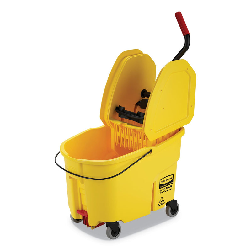 Rubbermaid WaveBrake 2.0 Bucket/Wringer Combos, Down-Press, 44 qt, Plastic, Yellow