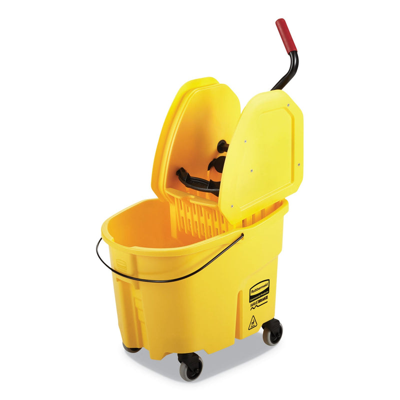 Rubbermaid WaveBrake 2.0 Bucket/Wringer Combos, Down-Press, 35 qt, Plastic, Yellow
