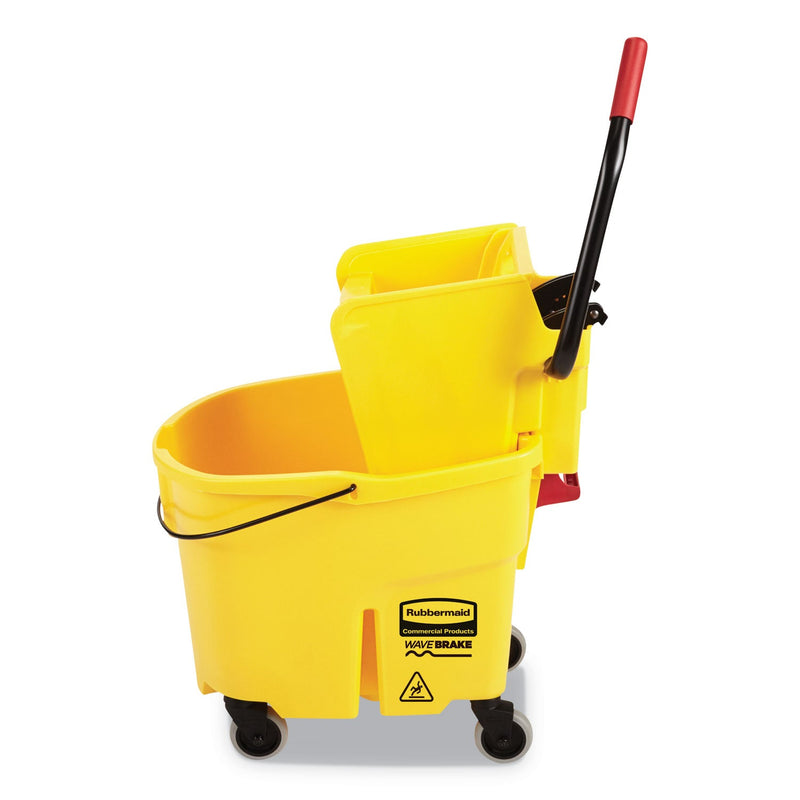 Rubbermaid WaveBrake 2.0 Bucket/Wringer Combos, Side-Press, 35 qt, Plastic, Yellow