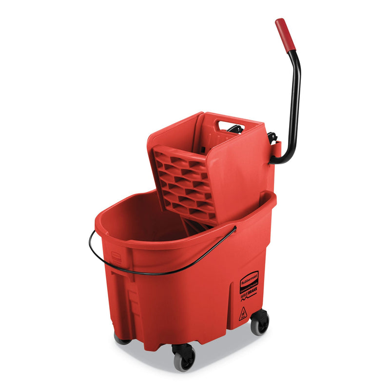 Rubbermaid WaveBrake 2.0 Bucket/Wringer Combos, Side-Press, 35 qt, Plastic, Red