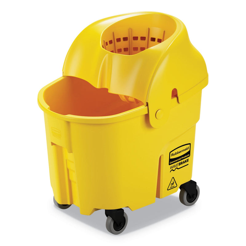 Rubbermaid WaveBrake 2.0 Bucket/Wringer Combos, Down-Press, 35 qt, Plastic, Yellow