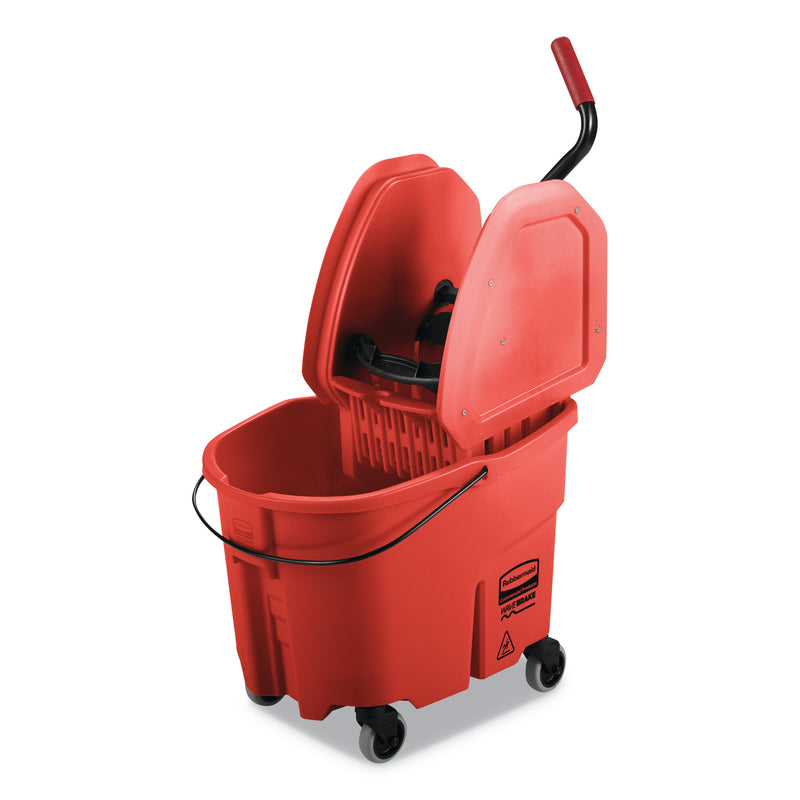 Rubbermaid WaveBrake 2.0 Bucket/Wringer Combos, Down-Press, 35 qt, Plastic, Red