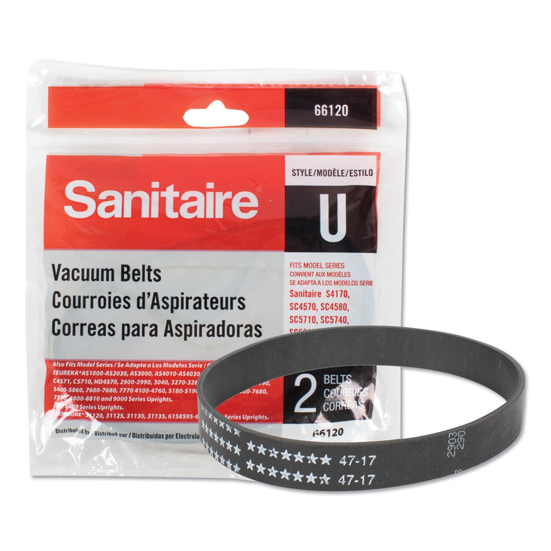 Sanitaire Replacement Belt for Upright Vacuum Cleaner, Flat U Style, 2/Pack