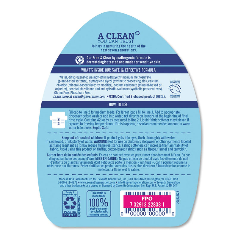 Seventh Generation Natural Liquid Fabric Softener, Free and Clear/Unscented 32 oz Bottle