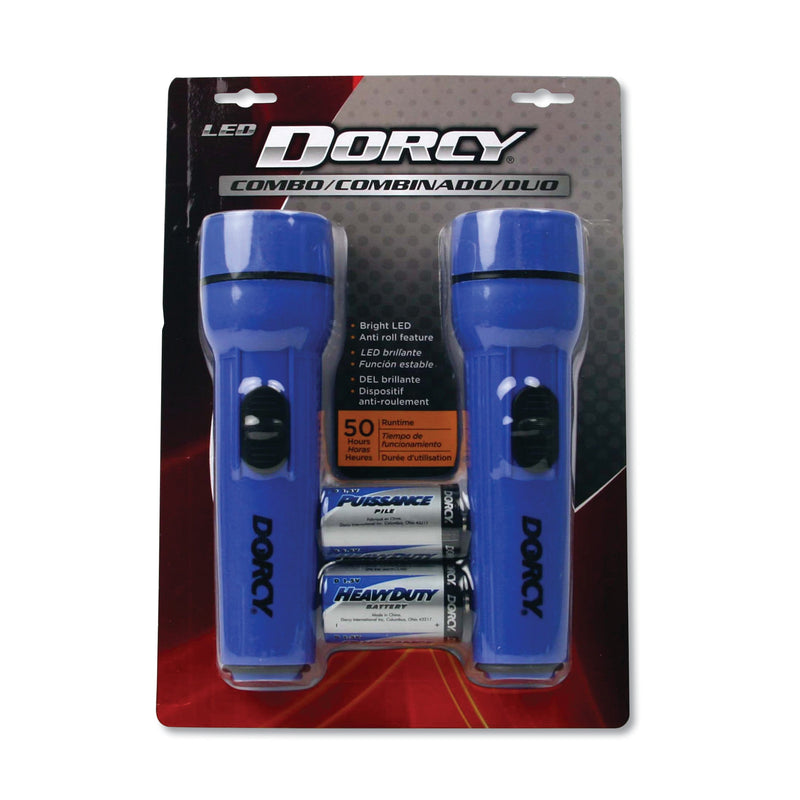 DORCY LED Flashlight Pack, 1 D Battery (Included), Blue, 2/Pack